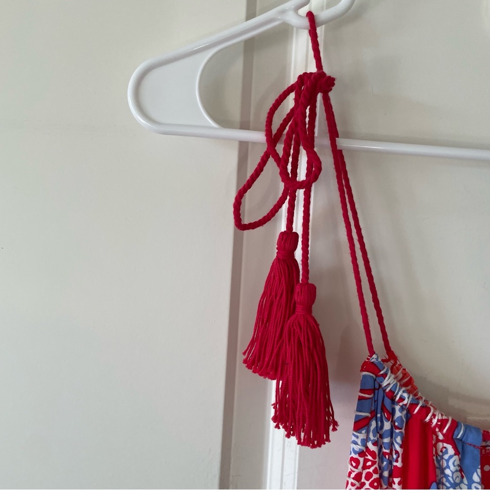 Red Carter Red Floral Tiered Halter Top Maxi Cover-Up Dress Size Large - Picture 13 of 15